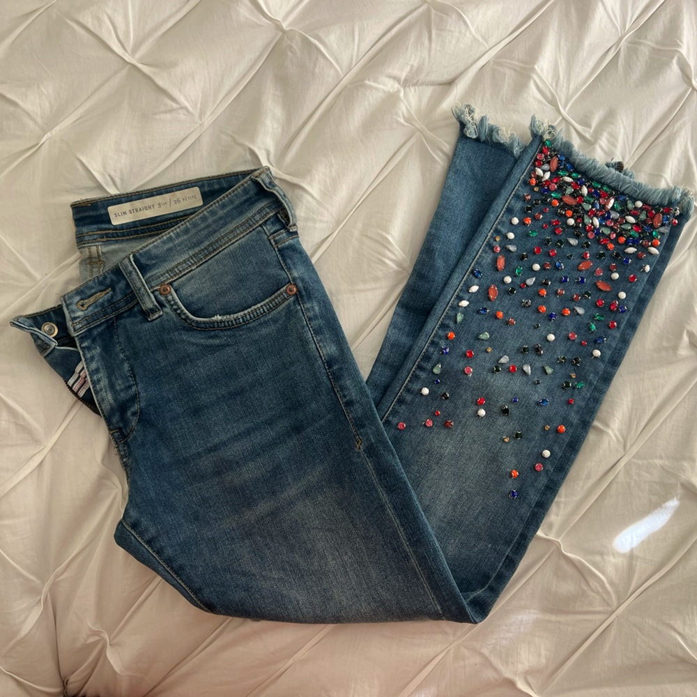 Slim straight bedazzled anthropology jeans